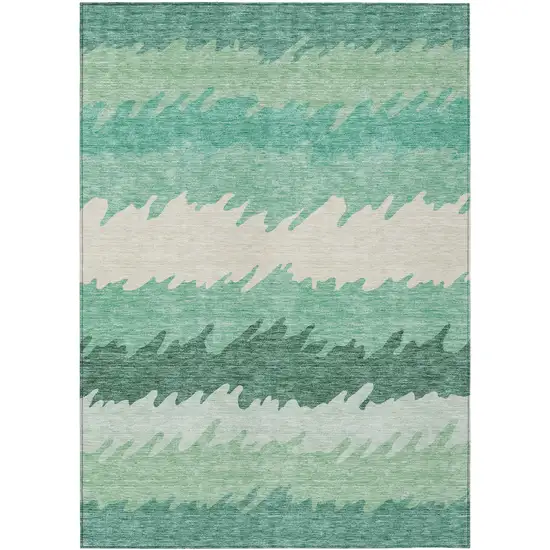 Sage Green And Ivory Striped Washable Indoor Outdoor Area Rug Photo 1