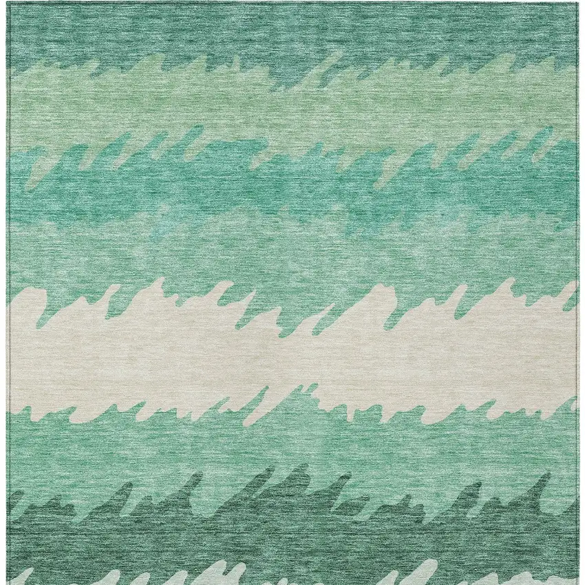 Sage Green And Ivory Striped Washable Indoor Outdoor Area Rug Photo 7