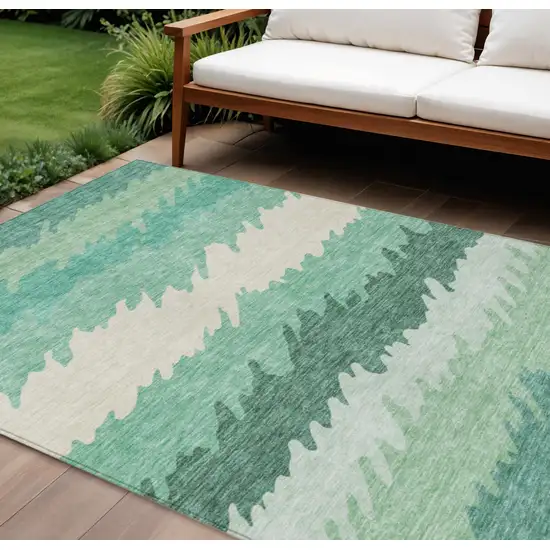 Sage Green And Ivory Striped Washable Indoor Outdoor Area Rug Photo 1