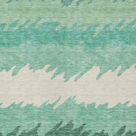 Sage Green And Ivory Striped Washable Indoor Outdoor Area Rug Photo 5