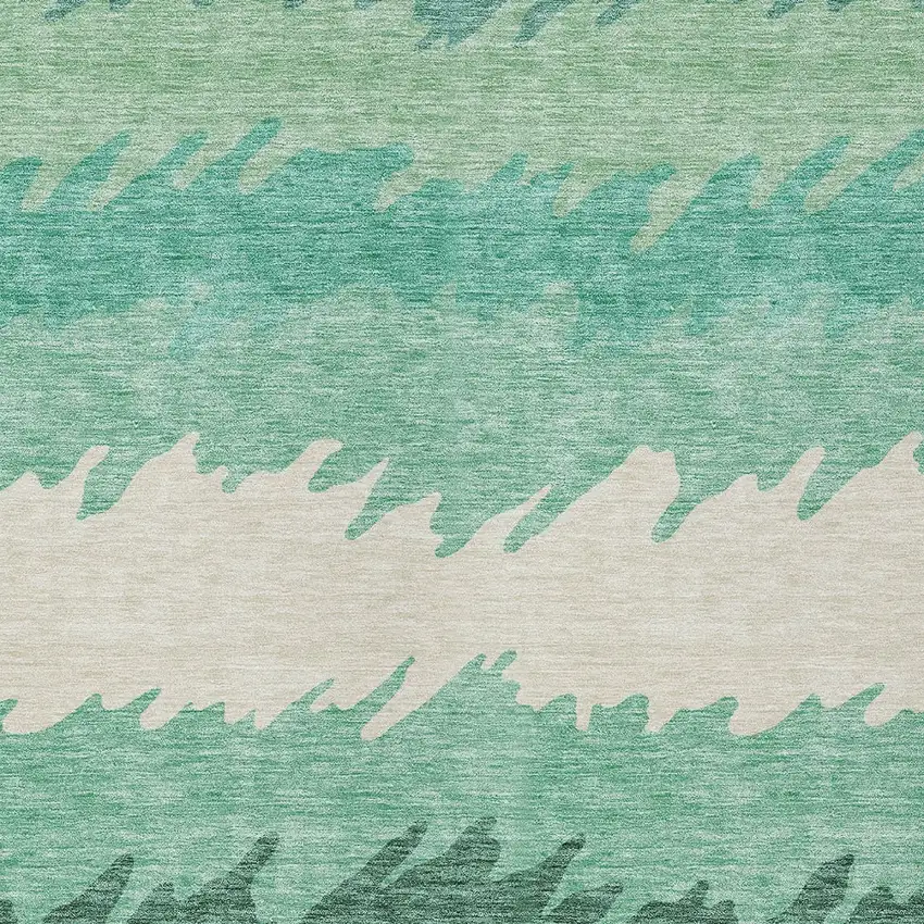 Sage Green And Ivory Striped Washable Indoor Outdoor Area Rug Photo 5