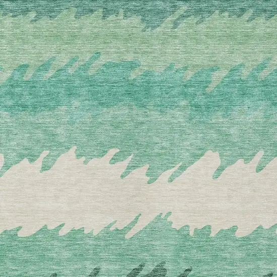 Sage Green And Ivory Striped Washable Indoor Outdoor Area Rug Photo 5