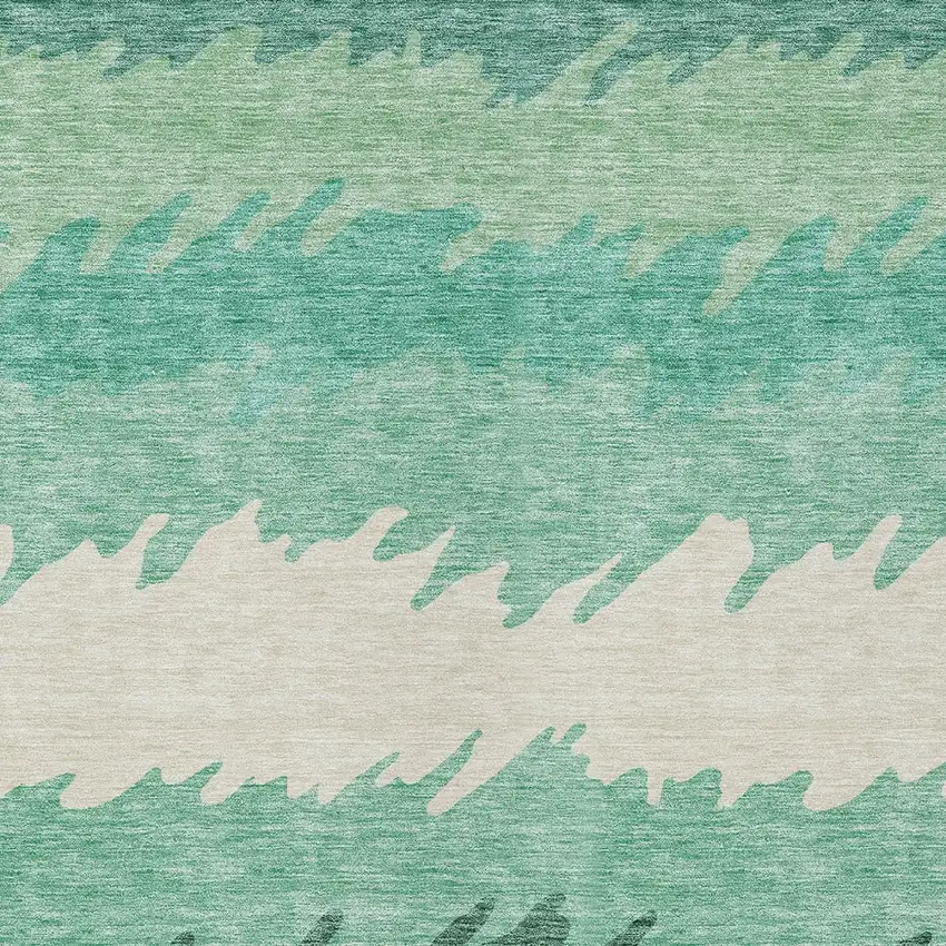 Sage Green And Ivory Striped Washable Indoor Outdoor Area Rug Photo 5