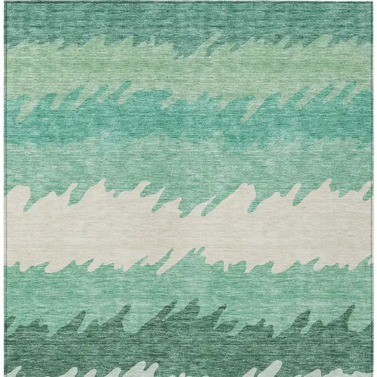 Sage Green And Ivory Striped Washable Indoor Outdoor Area Rug Photo 6