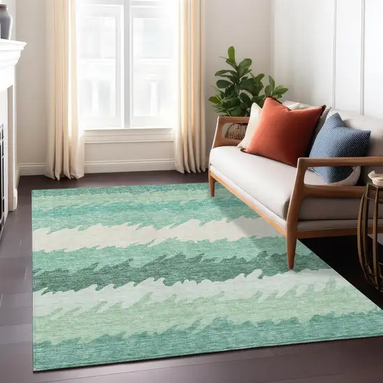 Sage Green And Ivory Striped Washable Indoor Outdoor Area Rug Photo 9