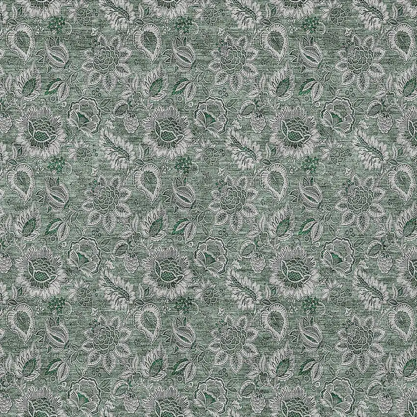Sage Green And Silver Floral Washable Indoor Outdoor Area Rug Photo 5