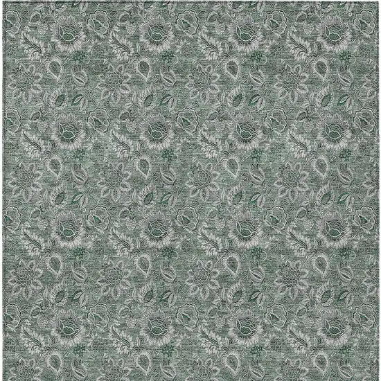 Sage Green And Silver Floral Washable Indoor Outdoor Area Rug Photo 6