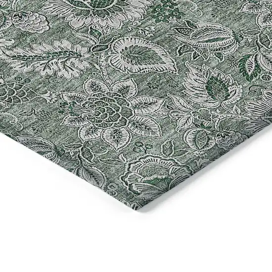 Sage Green And Silver Floral Washable Indoor Outdoor Area Rug Photo 4