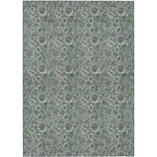 Sage Green And Silver Floral Washable Indoor Outdoor Area Rug Photo 2