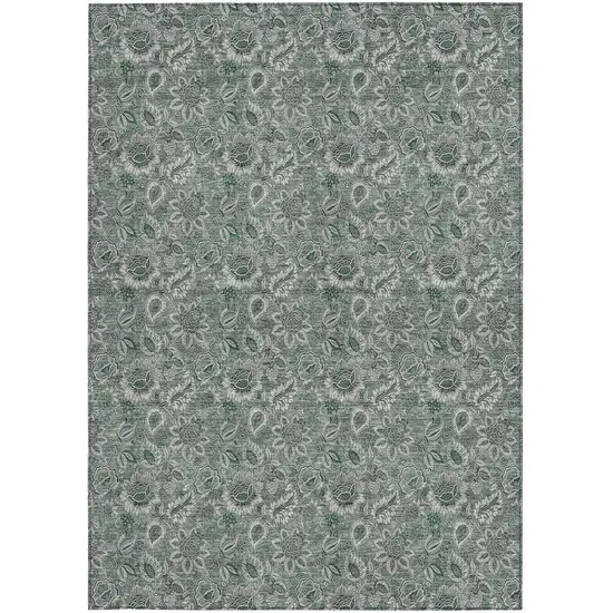 Sage Green And Silver Floral Washable Indoor Outdoor Area Rug Photo 6