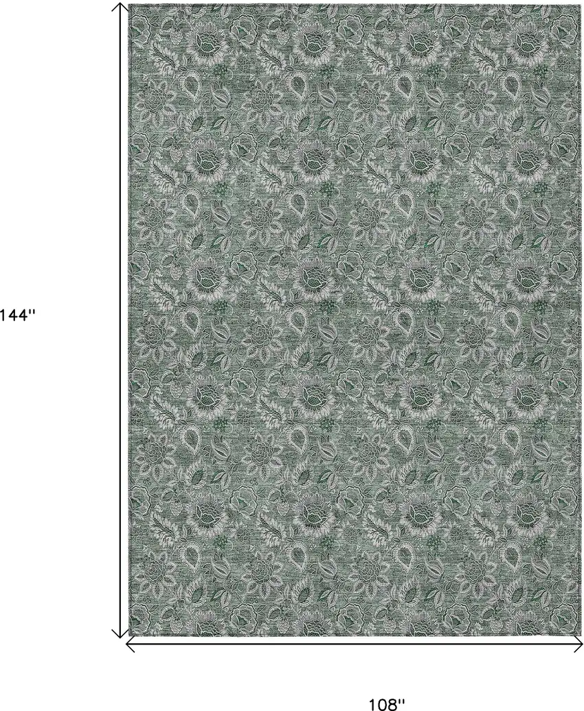 Sage Green And Silver Floral Washable Indoor Outdoor Area Rug Photo 3