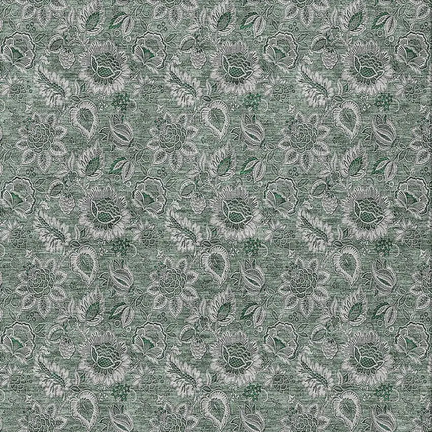 Sage Green And Silver Floral Washable Indoor Outdoor Area Rug Photo 6