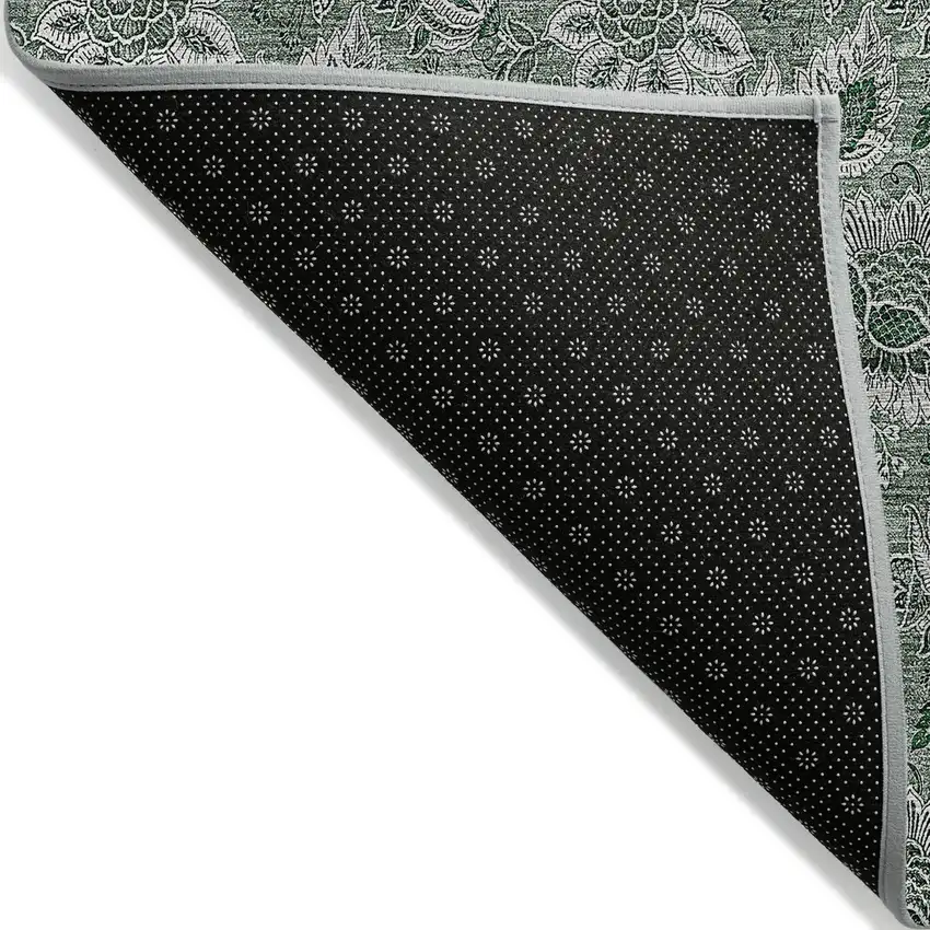 Sage Green And Silver Floral Washable Indoor Outdoor Area Rug Photo 4