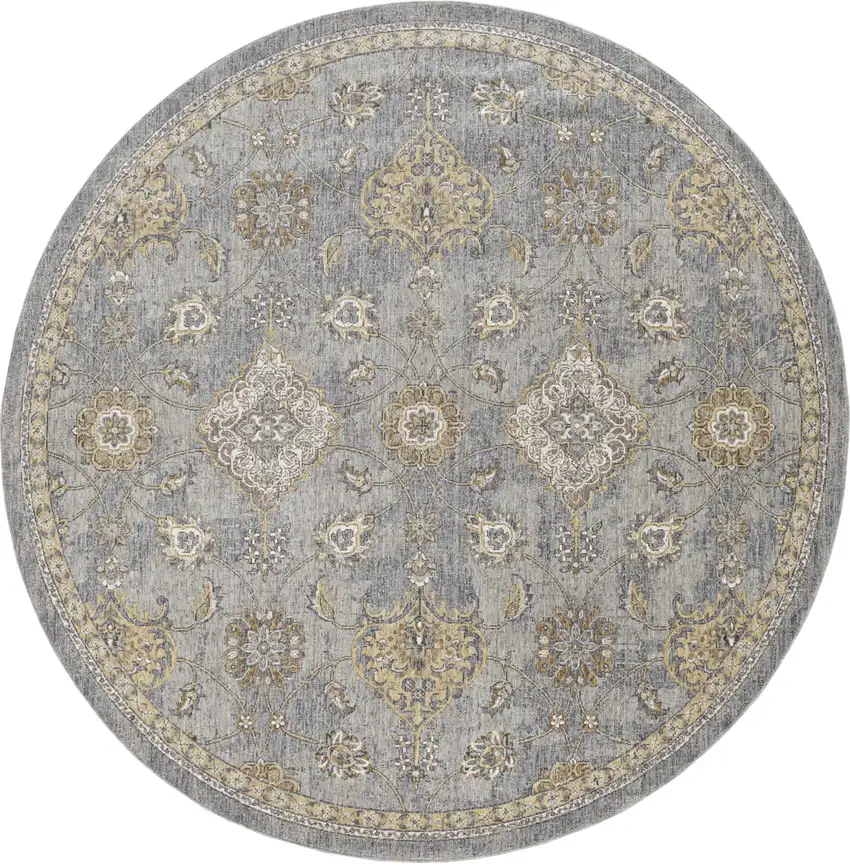 Sage Green Floral Vine Bordered Wool Indoor Area Rug Photo 1