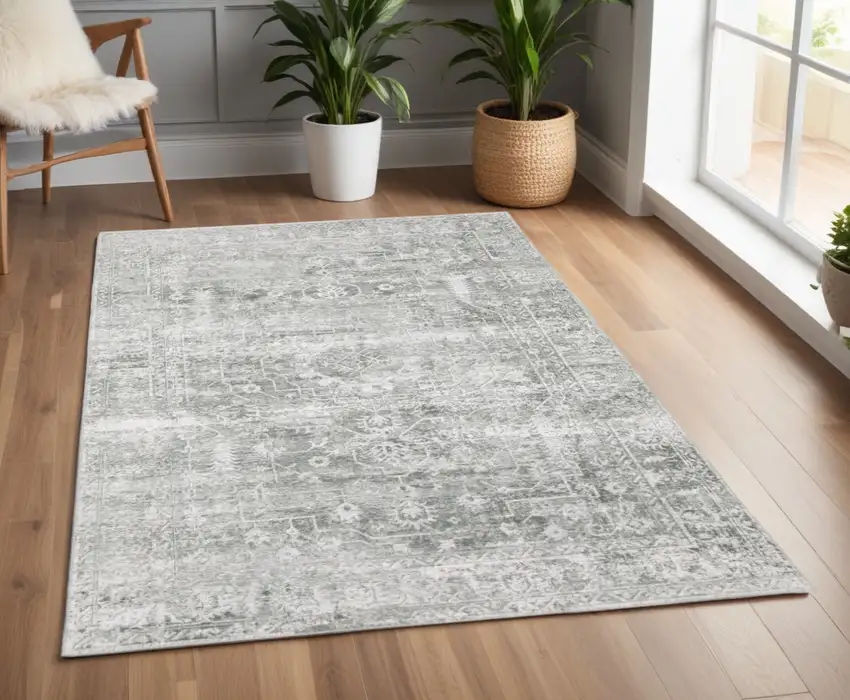 Sage Green Oriental Non Skid Area Rug Photo 1