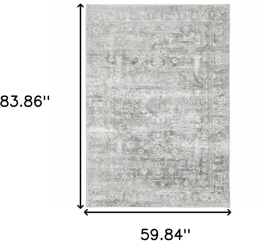 Sage Green Grey Ivory And Silver Oriental Printed Stain Resistant Non Skid Area Rug Photo 3