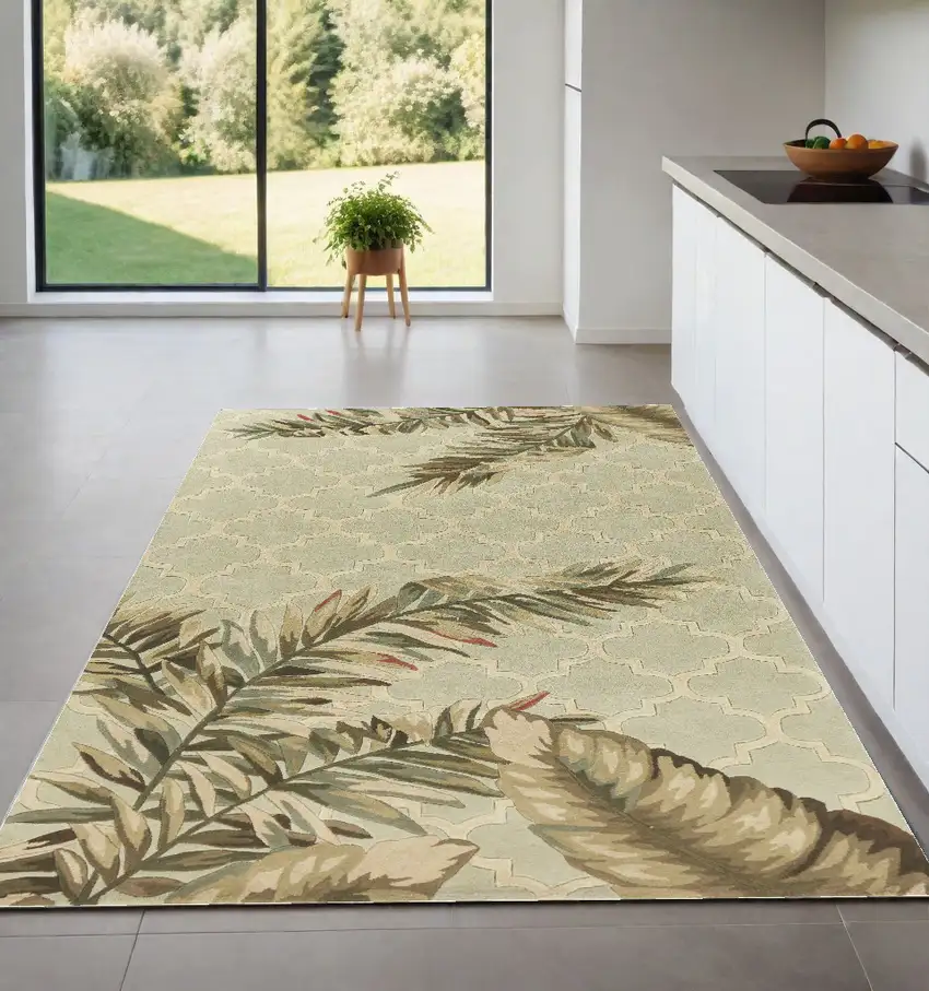 Sage Green Hand Tufted Tropical Quatrefoil Indoor Area Rug Photo 1