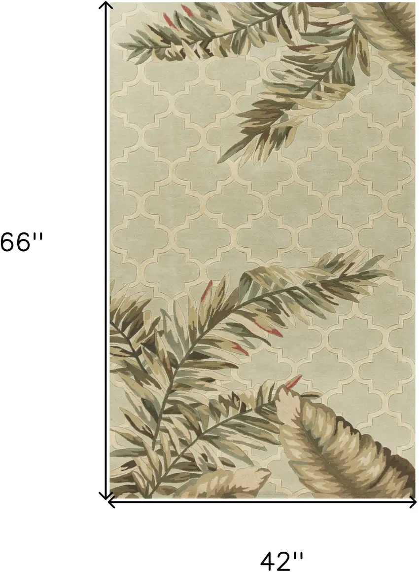 Sage Green Hand Tufted Tropical Quatrefoil Indoor Area Rug Photo 3