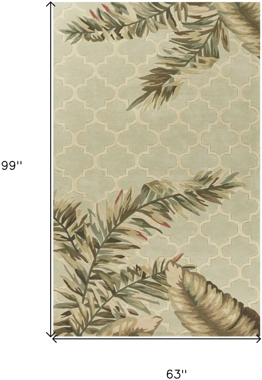 5'X8' Sage Green Hand Tufted Tropical Quatrefoil Indoor Area Rug Photo 6