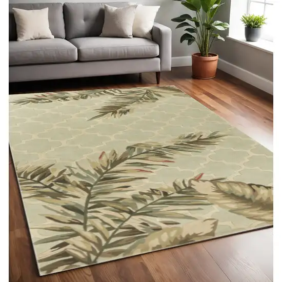 Sage Taupe And Green Wool Tropical Botanical Hand Tufted Area Rug Photo 1
