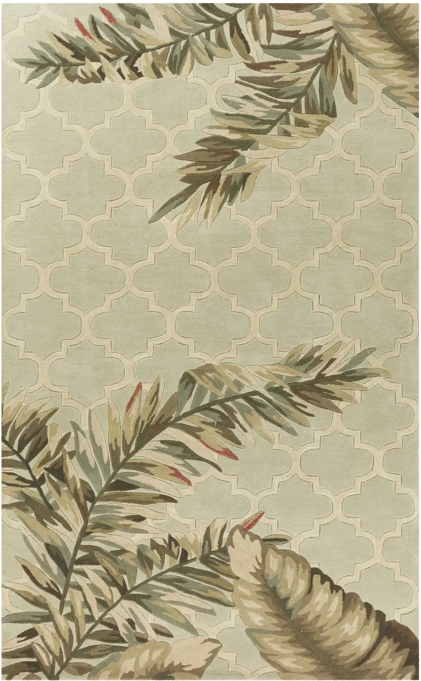 5'X8' Sage Green Hand Tufted Tropical Quatrefoil Indoor Area Rug Photo 1
