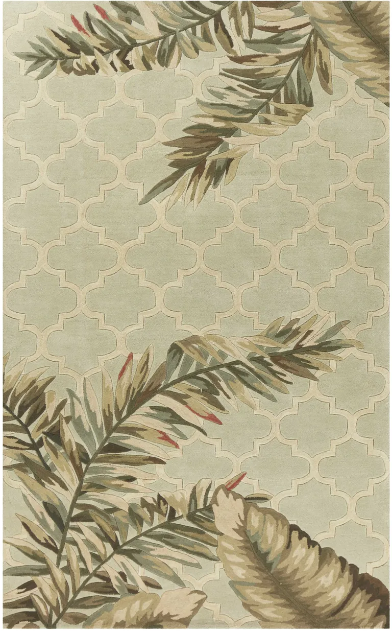Sage Green Hand Tufted Tropical Quatrefoil Indoor Area Rug Photo 2