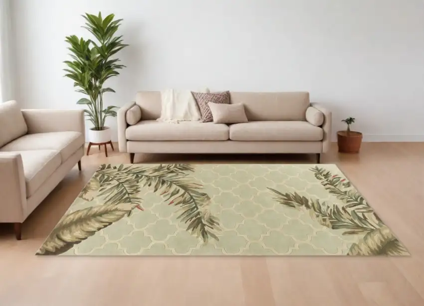 Sage Green Hand Tufted Tropical Quatrefoil Indoor Area Rug Photo 3