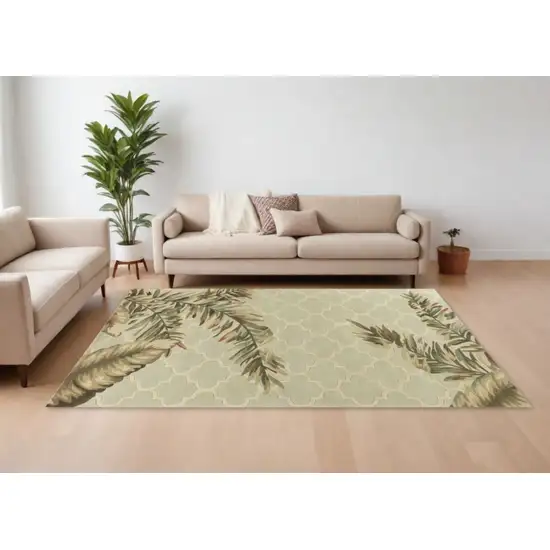 Sage Green Hand Tufted Tropical Quatrefoil Indoor Area Rug Photo 3