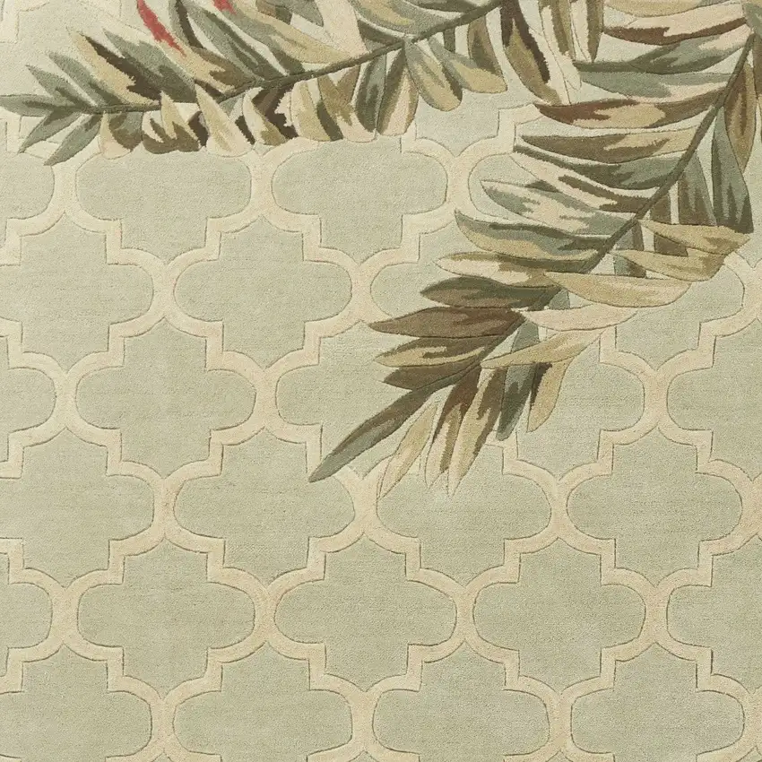 Sage Green Hand Tufted Tropical Quatrefoil Indoor Area Rug Photo 2