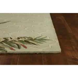 Photo of Sage Green Hand Tufted Tropical Quatrefoil Indoor Area Rug