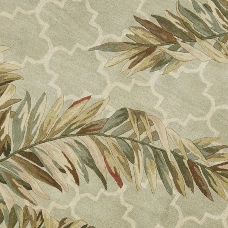 Sage Green Hand Tufted Tropical Quatrefoil Round Indoor Area Rug Photo 3