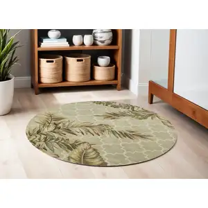 Photo of Sage Green Hand Tufted Tropical Quatrefoil Round Indoor Area Rug