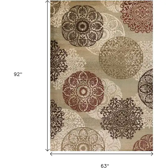 Sage Brown And Ivory Floral Medallion Area Rug Photo 3