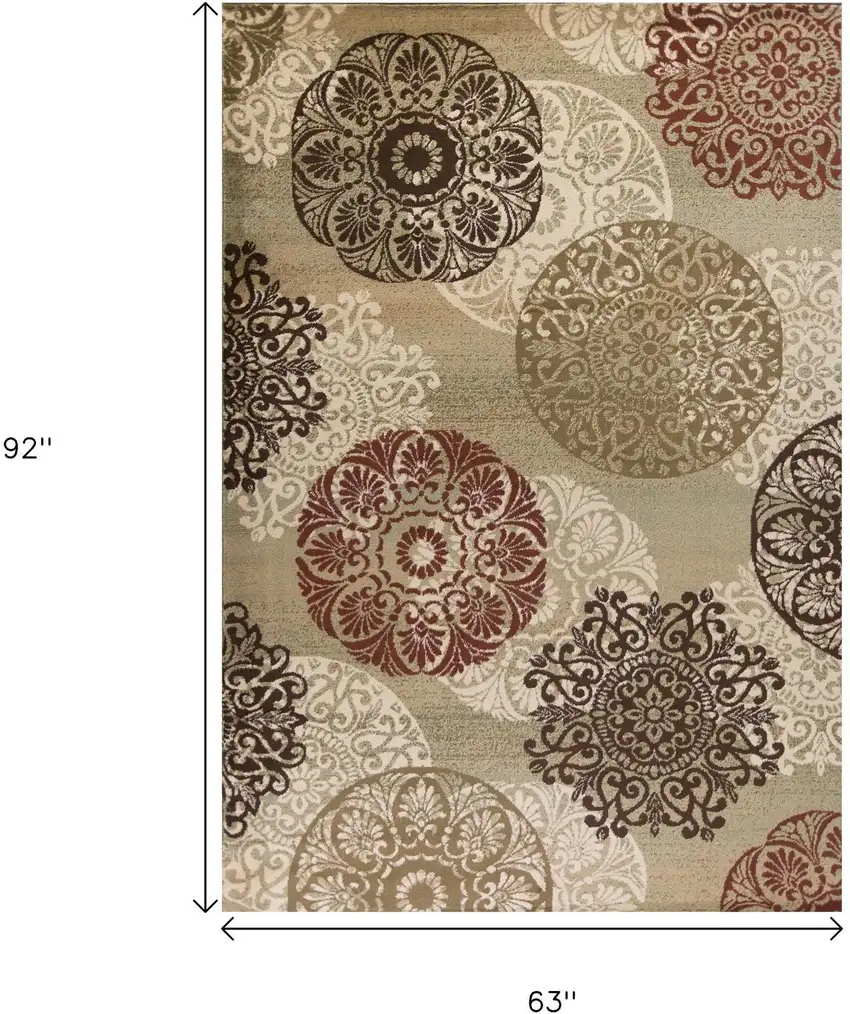 Sage Brown And Ivory Floral Medallion Area Rug Photo 3