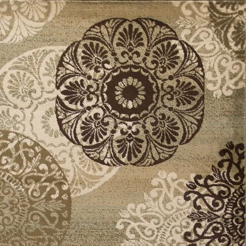 Sage Brown And Ivory Floral Medallion Area Rug Photo 9
