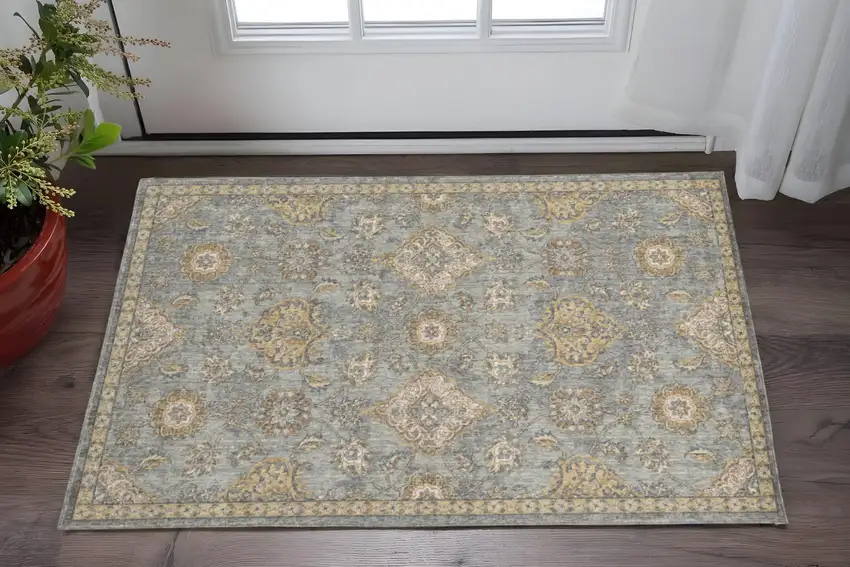 Sage Orange And Gray Wool Floral Distressed Area Rug Photo 1