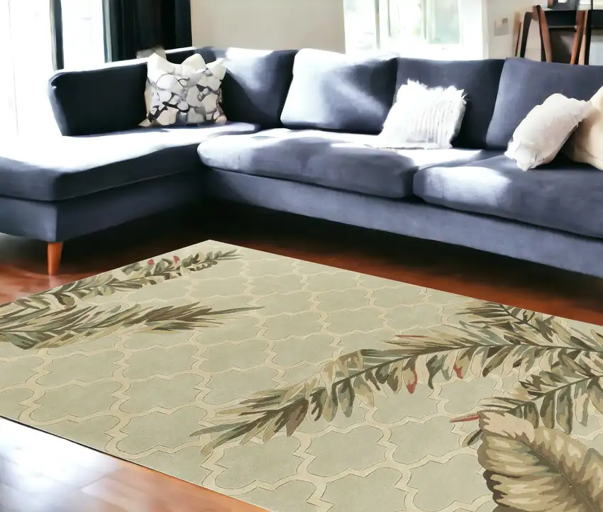 Sage Green Wool Handmade Area Rug Photo 1