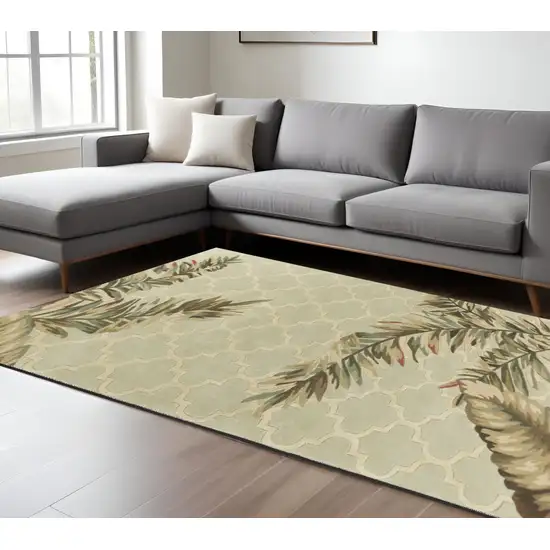 Sage Taupe And Green Wool Tropical Botanical Hand Tufted Area Rug Photo 1