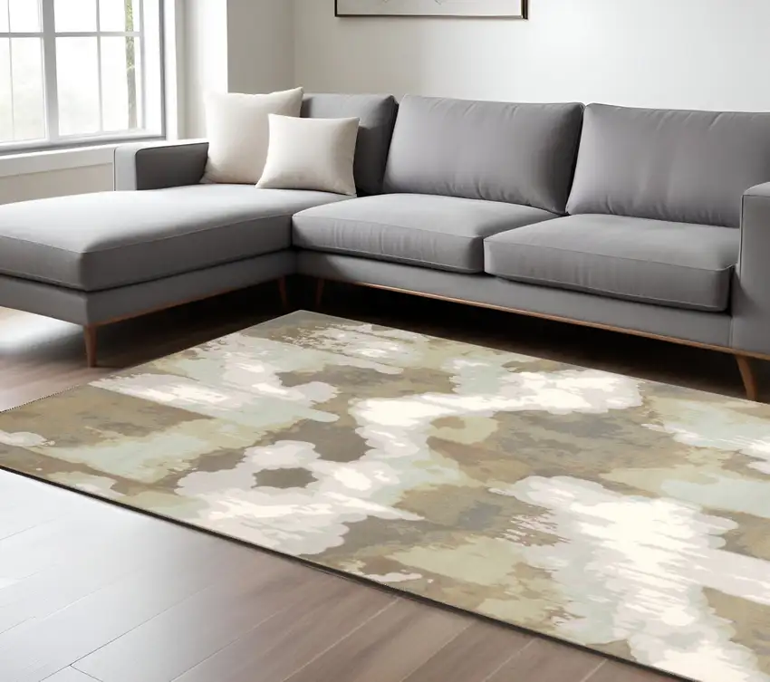 Gray and Brown Abstract Power Loom Area Rug Photo 1