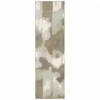 Photo of Sage Grey And Brown Abstract Power Loom Stain Resistant Runner Rug