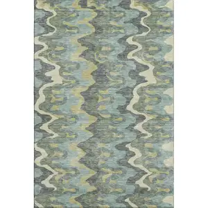 Photo of Sage Ivory And Beige Abstract Washable Area Rug With UV Protection