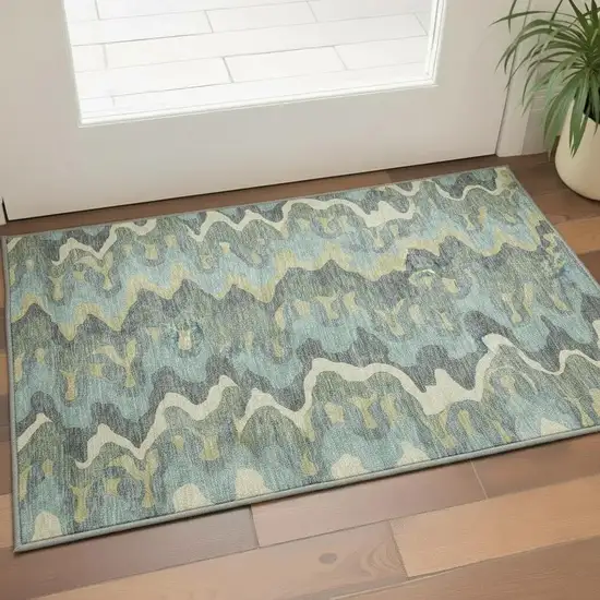 Sage Ivory And Beige Abstract Washable Area Rug With UV Protection Photo 2