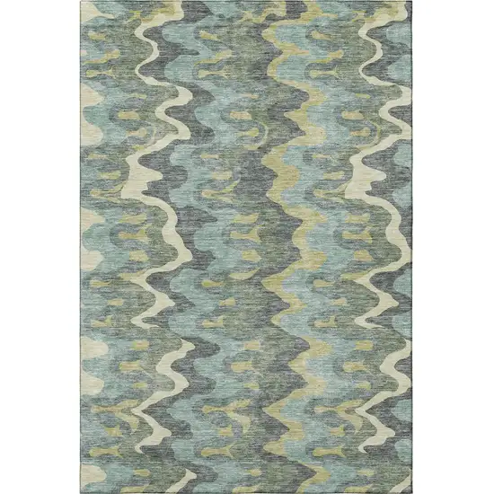 Sage Ivory And Beige Abstract Washable Area Rug With UV Protection Photo 4