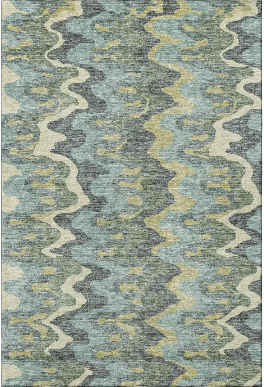 Sage Ivory And Beige Abstract Washable Area Rug With UV Protection Photo 4