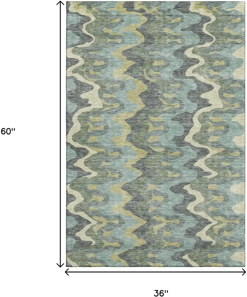 Sage Ivory And Beige Abstract Washable Area Rug With UV Protection Photo 3