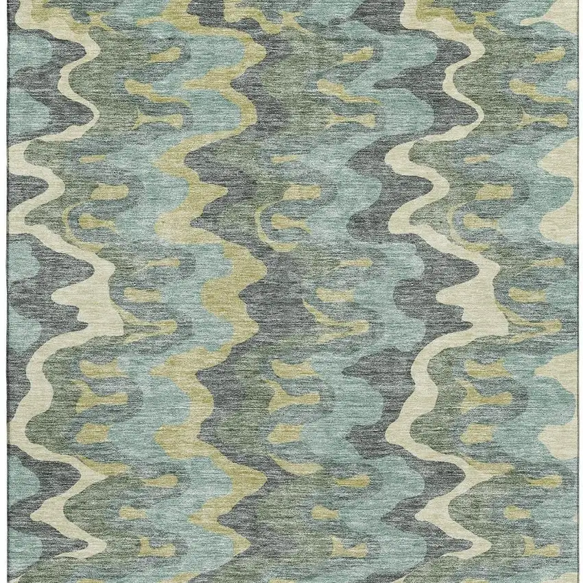 Sage Ivory And Beige Abstract Washable Area Rug With UV Protection Photo 3