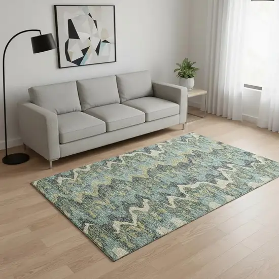 Sage Ivory And Beige Abstract Washable Area Rug With UV Protection Photo 2