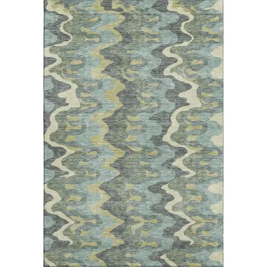 Sage Ivory And Beige Abstract Washable Area Rug With UV Protection Photo 1