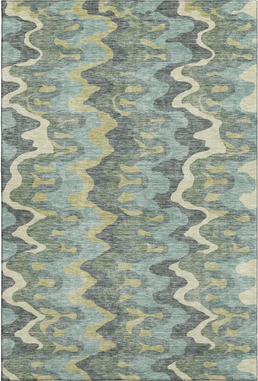 Sage Ivory And Beige Abstract Washable Area Rug With UV Protection Photo 1