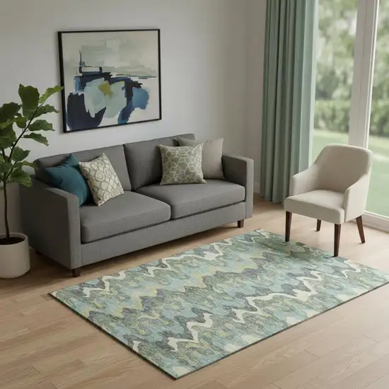 Sage Ivory And Beige Abstract Washable Area Rug With UV Protection Photo 1